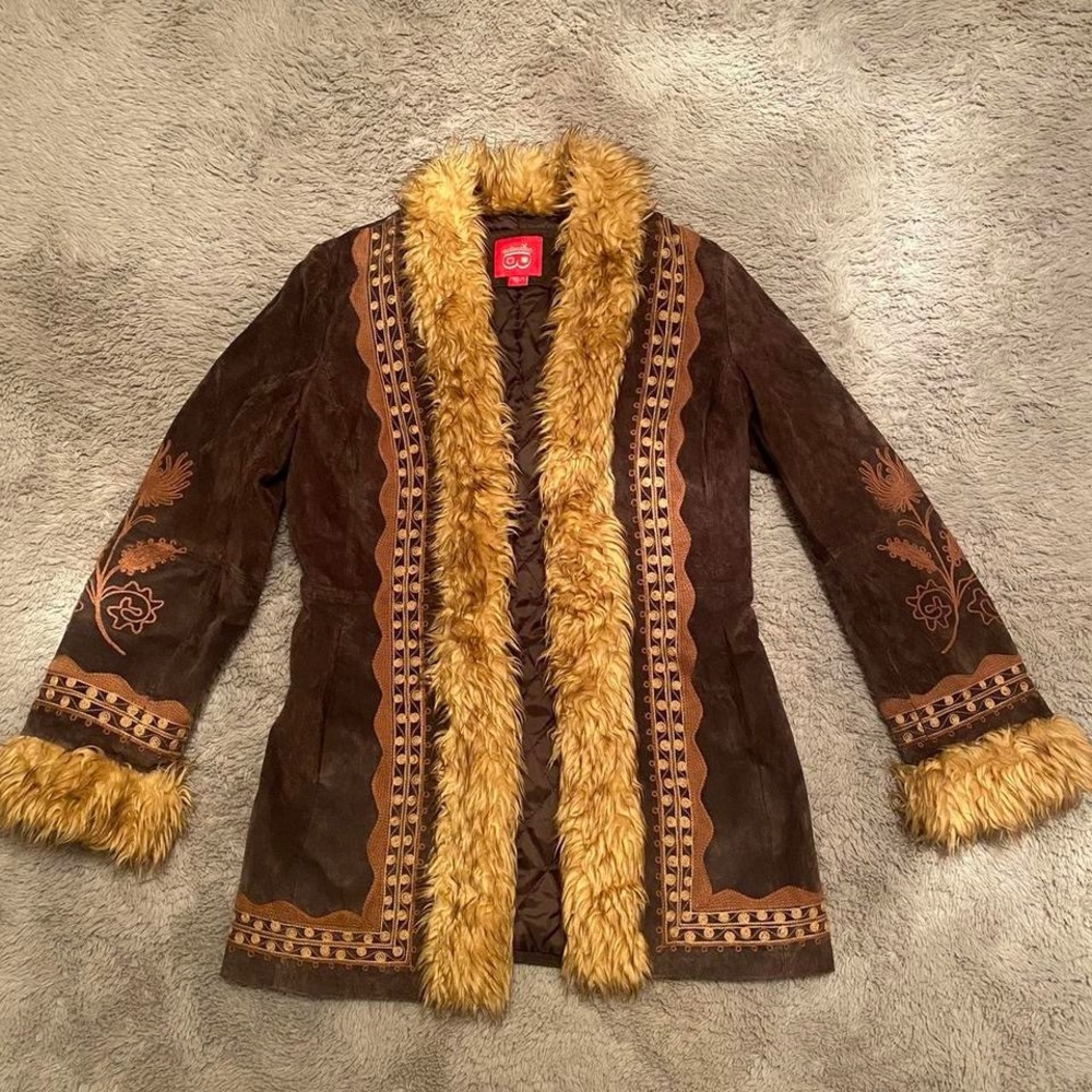 B collection suede brown leather coat